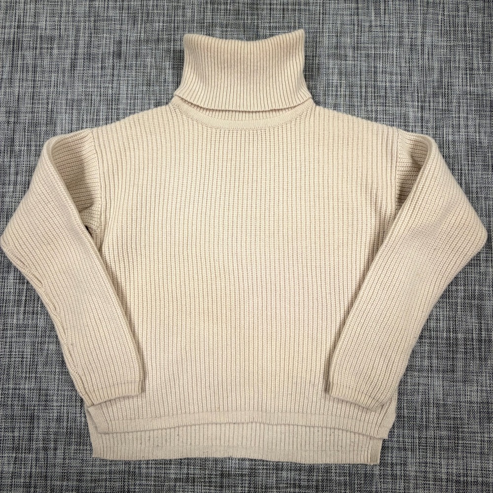 Comptoir des Cotonniers Womens Medium Cream Wool Rib Knit Turtleneck Sweater